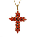 Crimson Fire Opal, Thai Black Spinel 2.85 ctw Cross Pendant Necklace in Vermeil YG Over Sterling Silver 20 Inches - Sticky add to cart bar