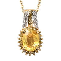 Yellow Sapphire, Yellow and White Diamond Pendant Necklace 20 Inches in Vermeil Yellow Gold Over Sterling Silver 1.85 ctw