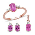 TLV Ilakaka Hot Pink Sapphire, White Zircon Stud Earrings, Ring (Size 5.0) and Pendant in Vermeil RG Over Sterling Silver 3.50 ctw - Sticky add to cart bar