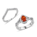 Set of 2 Crimson Fire Opal, Natural White Zircon Ring in Platinum Over Sterling Silver (Size 5.0) 0.90 ctw - Sticky add to cart bar