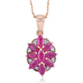Premium Mozambique Ruby and White Zircon Floral Pendant Necklace 20 Inches in Vermeil Rose Gold Over Sterling Silver 1.50 ctw - Sticky add to cart bar