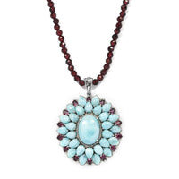 Ankur Treasure Chest Larimar and Orissa Rhodolite Garnet Cocktail Pendant with Beaded Necklace 20 Inches in Platinum Over Sterling Silver 138.00 ctw