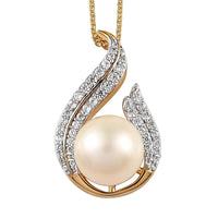 South Sea Pearl and White Zircon Pendant Necklace 20 Inches in Vermeil Yellow Gold Over Sterling Silver 0.65 ctw