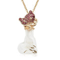 Pink Austrian Crystal and Glass Pot with Butterfly Pendant Necklace 24-26 Inches in Goldtone - Sticky add to cart bar