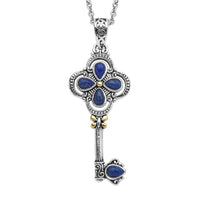 Lapis Lazuli Key Pendant Necklace 20 Inches in Stainless Steel 1.20 ctw