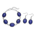 Lapis Lazuli 5 Stone Bracelet (7.50-9.0In) and Earrings in Silvertone 70.00 ctw - Sticky add to cart bar