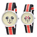 DISNEY Set of 2 Japanese Movement Mickey and Minnie Face Watch with Nylon Vintage Stripe Strap (44mm, 7-9) (34mm, 6-8) , Designer Nylon Straps Watch , Analog Luxury Wristwatch - Sticky add to cart bar