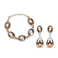 Simulated Champagne Quartz and Austrian Crystal Link Bracelet (7.0-9.0In) and Earrings in Goldtone - Sticky add to cart bar