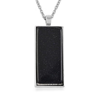 Blue Sandstone Dogtag Pendant Necklace 24 Inches in Silvertone & Stainless Steel 10.00 ctw