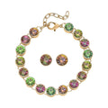 Multi Color Austrian Crystal Tennis Bracelet (7.50-9.50In) and Stud Earrings in Goldtone - Sticky add to cart bar