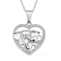 White Austrian Crystal Elephant Heart Pendant Necklace 20 Inches in Stainless Steel