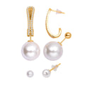Cheryl Exclusive Pick White Shell Pearl and Simulated Diamond Set of 3 J-Hoop, Drop & Stud Interchangeable Earrings in 14K Yellow Gold Over Sterling Silver 0.65 ctw - Sticky add to cart bar