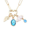 Simulated Blue Topaz, Multi Color Simulated Diamond, Enameled Paper Clip Chain Necklace 20 Inches with Cloud & Angel Wing Charm in Goldtone - Sticky add to cart bar