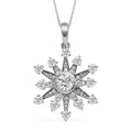 Simulated Diamond Snowflake Inspired Spinner Pendant Necklace 20 Inches in Rhodium Over Sterling Silver and Stainless Steel 1.50 ctw - Sticky add to cart bar