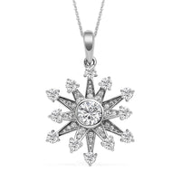Simulated Diamond Snowflake Inspired Spinner Pendant Necklace 20 Inches in Rhodium Over Sterling Silver and Stainless Steel 1.50 ctw