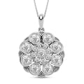 Simulated Diamond Daisy Flower Inspired Spinner Pendant Necklace 20 Inches in Rhodium Over Sterling Silver and Stainless Steel 0.90 ctw - Sticky add to cart bar