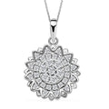 Simulated Diamond Sunflower Design Spinner Pendant Necklace 20 Inches in Rhodium Over Sterling Silver & Stainless Steel 0.65 ctw - Sticky add to cart bar