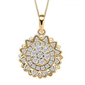 Simulated Diamond Sunflower Design Spinner Pendant Necklace 20 Inches in Rhodium Over Sterling Silver & Stainless Steel 0.65 ctw - Sticky add to cart bar
