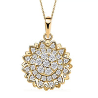 Simulated Diamond Sunflower Design Spinner Pendant Necklace 20 Inches in Rhodium Over Sterling Silver & Stainless Steel 0.65 ctw