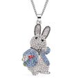 Multi Color Austrian Crystal Bunny Pendant Necklace 29-31 Inches in Silvertone - Sticky add to cart bar