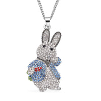 Multi Color Austrian Crystal Bunny Pendant Necklace 29-31 Inches in Silvertone
