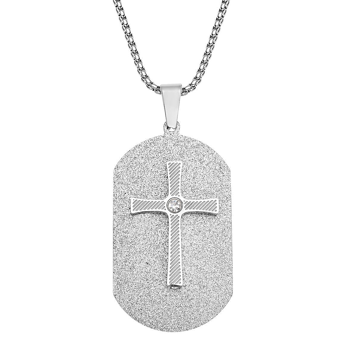 Austrian Crystal Men's Cross Pendant Necklace 24 Inches in Stainless Steel