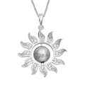 Marvelous Meteorites and White Zircon Sun Pendant Necklace 18 Inches in Rhodium Over Sterling Silver 0.30 ctw - Sticky add to cart bar