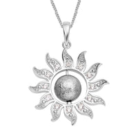 Marvelous Meteorites and White Zircon Sun Pendant Necklace 18 Inches in Rhodium Over Sterling Silver 0.30 ctw