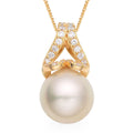 South Sea Pearl and White Zircon Pendant Necklace 18 Inches in Vermeil Yellow Gold Over Sterling Silver 0.50 ctw - Sticky add to cart bar