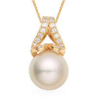South Sea Pearl and White Zircon Pendant Necklace 18 Inches in Vermeil Yellow Gold Over Sterling Silver 0.50 ctw