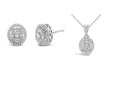 NY Closeout 10K White Gold G-H I2 Diamond Cluster Earrings and Pendant Necklace 18 Inches 4.75 Grams 1.00 ctw - Sticky add to cart bar