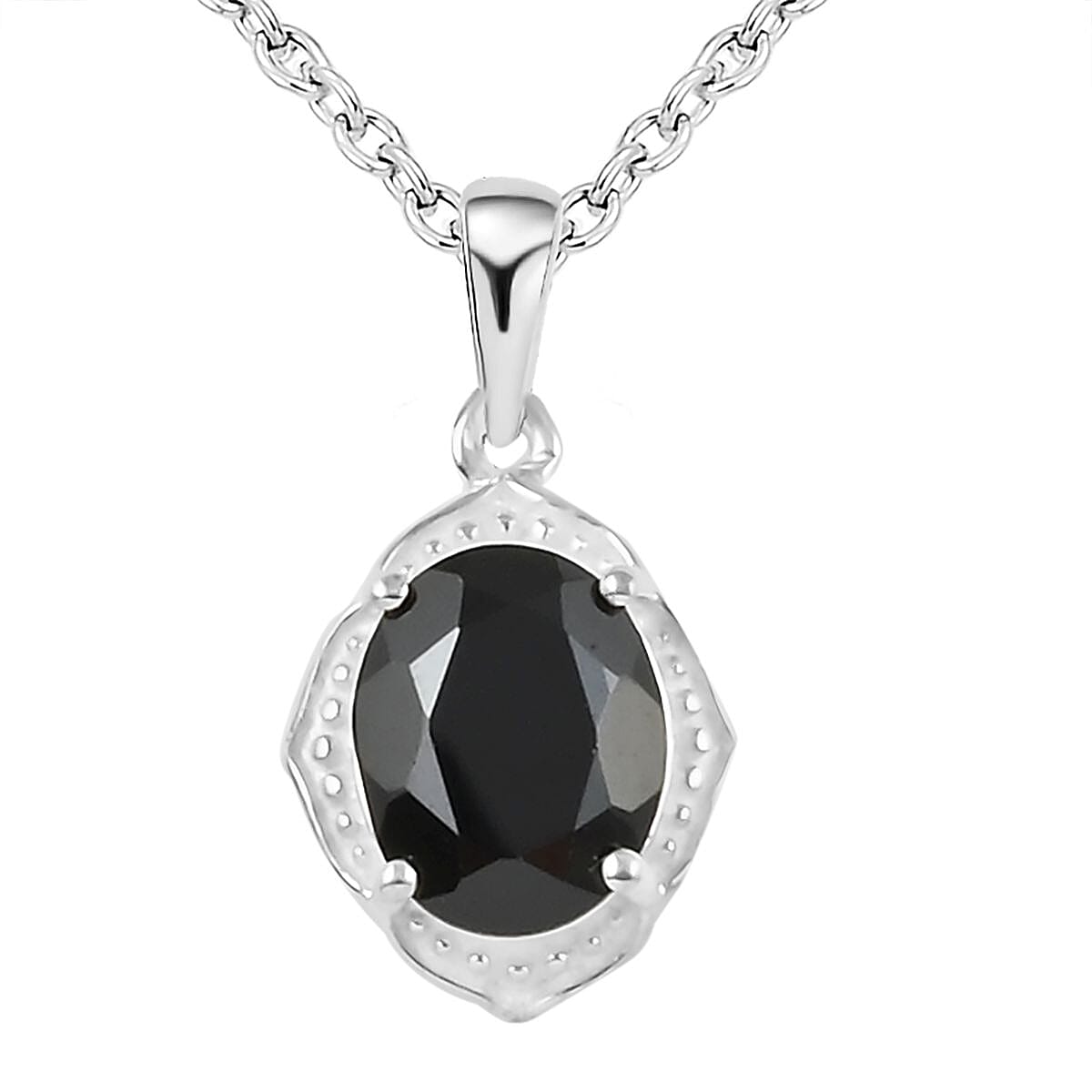 Thai Black Spinel Solitaire Pendant Necklace 20 Inches in Sterling Silver 3.25 ctw
