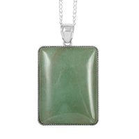 Green Aventurine Rectangle Frame Pendant Necklace 18 Inches in Silvertone 60.00 ctw