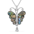 Abalone Shell and Austrian Crystal Butterfly Pendant Necklace 18 Inches - Sticky add to cart bar