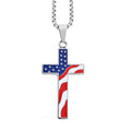 Enameled American Flag Cross Pendant Necklace 24 Inches in Stainless Steel - Sticky add to cart bar