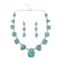 SANTA FE Style Kingman Turquoise Dangle Earrings and Statement Necklace 20 Inches in Sterling Silver 56.60 Grams 70.00 ctw - Sticky add to cart bar