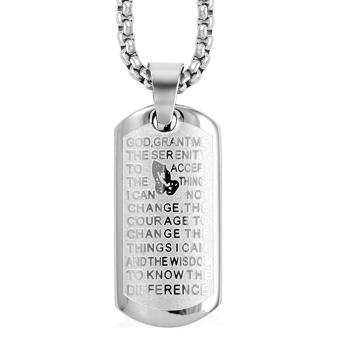 Prayer Pendant Necklace 24 Inches in Stainless Steel 25.50 Grams