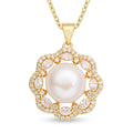 Freshwater Pearl 11-12mm and Austrian Crystal Vintage Design Pendant Necklace 18 Inches in Goldtone & ION Plated YG Stainless Steel - Sticky add to cart bar