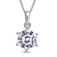 Hexagonal Cut Moissanite Solitaire Pendant Necklace 18 Inches in Rhodium Over Sterling Silver 2.50 ctw