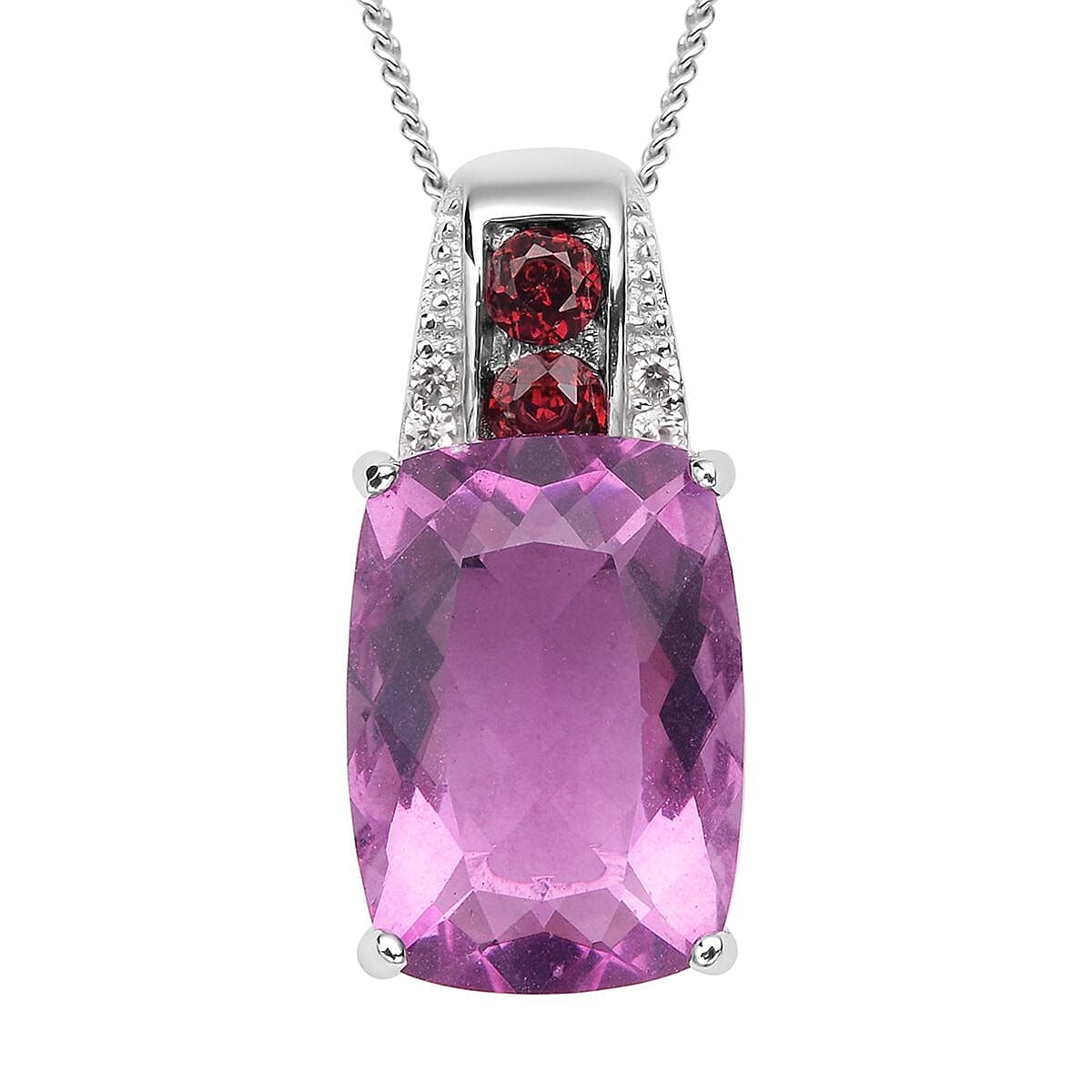 Grape Color Fluorite and Multi Gemstone Pendant Necklace 18 Inches in Rhodium Over Sterling Silver 8.35 ctw
