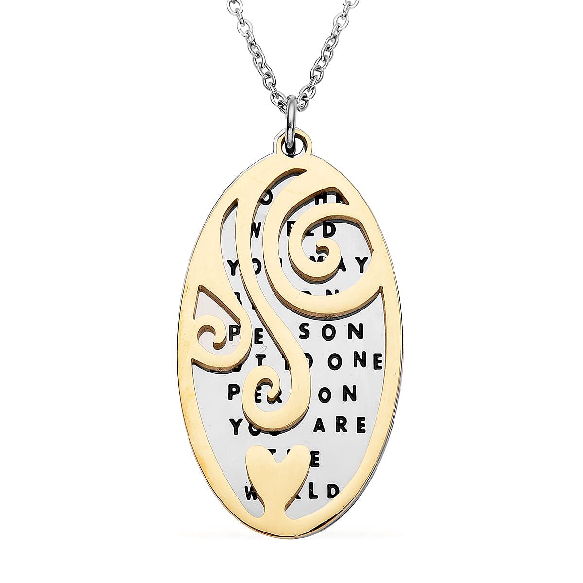 TO THE WORLD Pendant Necklace 20 Inches in Black Oxidized, ION Plated YG and Stainless Steel