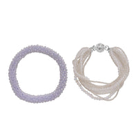 Champagne Glass and Austrian Crystal Set of 2 Beaded Bracelet in Silvertone (Stretch, 7.75In)