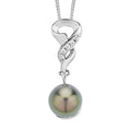 Tahitian Cultured Pearl 9-10mm and White Zircon Pendant Necklace 18 Inches in Rhodium Over Sterling Silver 0.10 ctw - Sticky add to cart bar