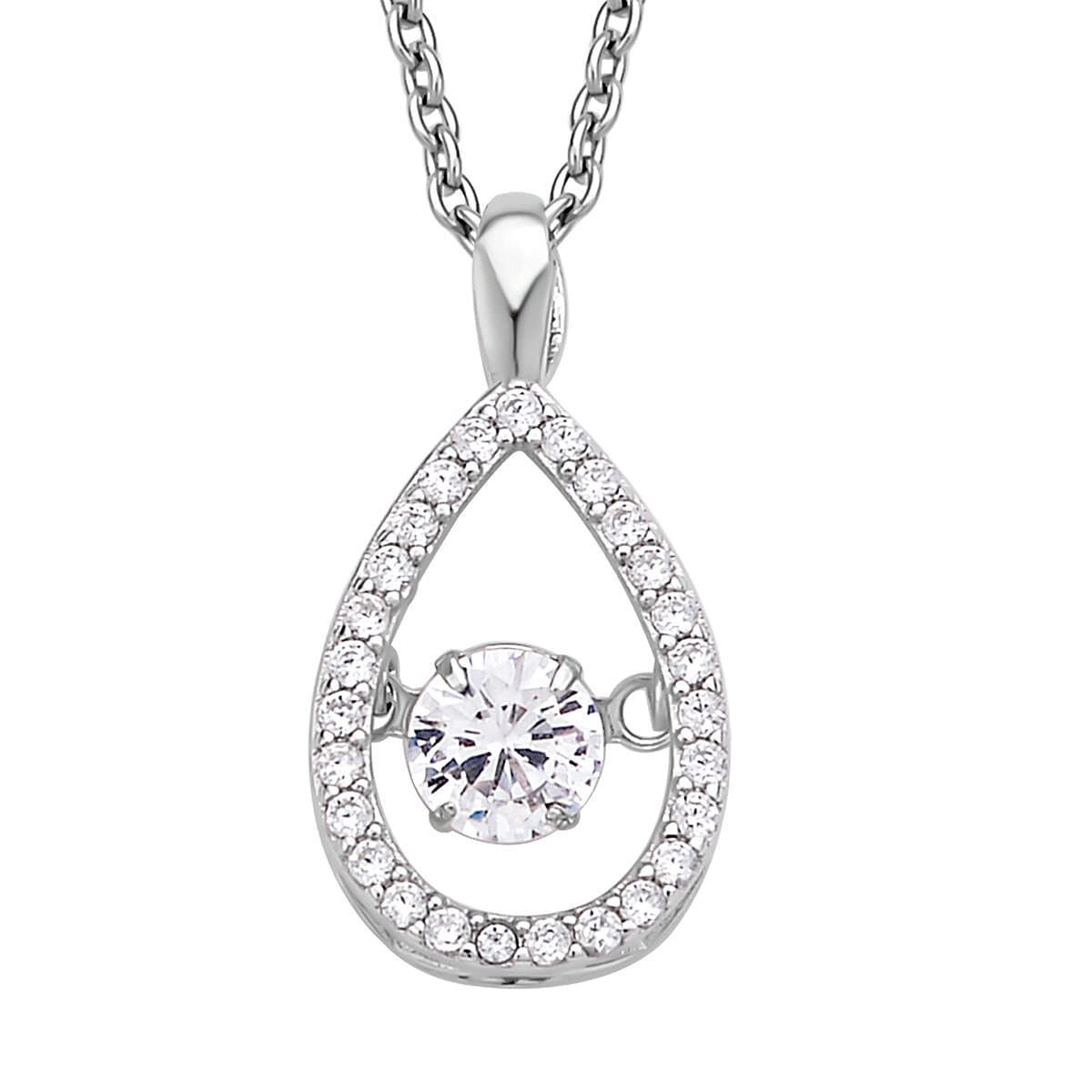 Simulated Diamond 1.05 ctw Dancing Pear Pendant Necklace in Rhodium Over Sterling Silver 20 Inches