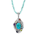 Artisan Crafted Peruvian Opalina and Multi Gemstone Pendant with Beaded Necklace 20 Inches in Sterling Silver 80.10 ctw - Sticky add to cart bar