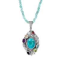 Artisan Crafted Peruvian Opalina and Multi Gemstone Pendant with Beaded Necklace 20 Inches in Sterling Silver 80.10 ctw
