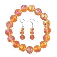 Orange Color Glass Beaded Stretch Bracelet and Dangle Earrings in Stainless Steel