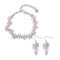 White Aurora Borealis Glass Beaded Bracelet (7.50-9.50In) and Drop Earrings in Silvertone & Stainless Steel 90.00 ctw - Sticky add to cart bar