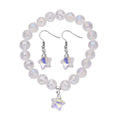 White Aurora Borealis Glass Beaded Star Charm Bracelet (6.50In) and Drop Earrings in Silvertone and Stainless Steel - Sticky add to cart bar