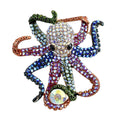 Multi Color Austrian Crystal, Enameled Octopus Brooch or Pendant Necklace 24 Inches in Goldtone - Sticky add to cart bar